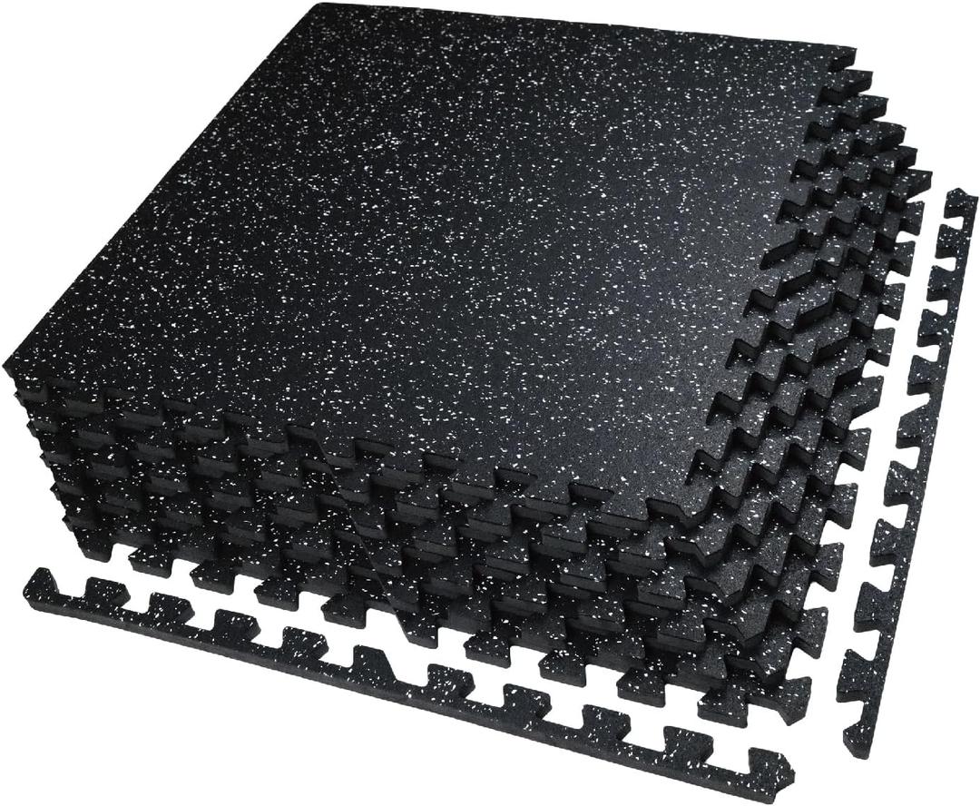 AIRHOP 0.56in Thick 24 Sq Ft Exercise Equipment Mats, 6 Tiles Upgraded Rubber Top with High Density EVA Foam, Large Interlocking Puzzle Gym Flooring for Home Gym, Heavy Weight Workout, 24 x 24in (Black/White)