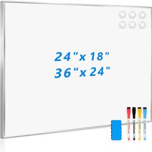 Whiteboard for Wall, 24" x 18" Magnetic White Board Dry Erase Board with Silver Aluminum Frame, Hanging Wipe Board for Office, Home, School, Kitchen, Dorm