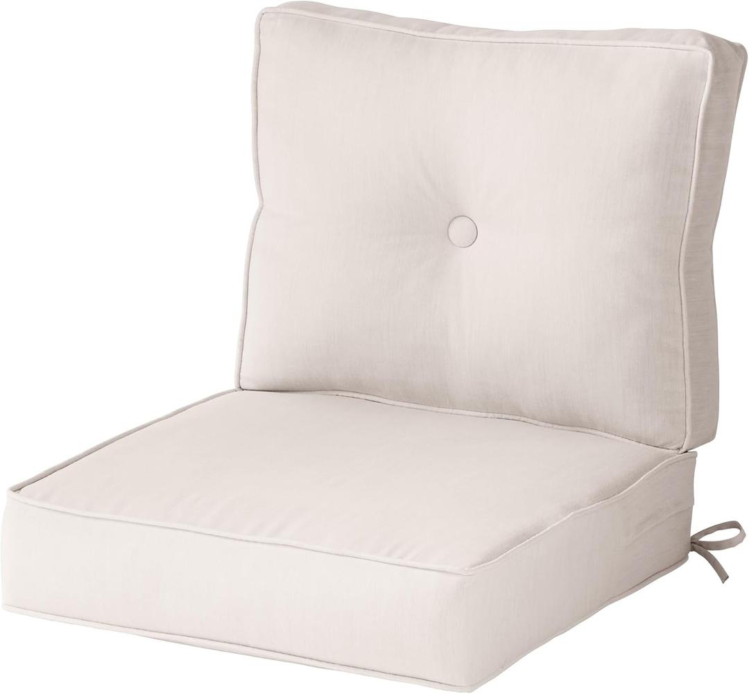 Sunbrella Deep Seat Cushion Set Seat & Back Cushions for Patio Chairs, Sofas & Loveseats Fade Resistant Outdoor Fabric, Ties, Zippered Cover, Cord Trim, Cast Pumice