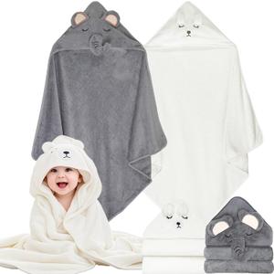 Baby Bath Towels Hooded 2-Pack Absorbent Soft Baby Towel Set Thick Toddler Towels with Hood for Toddlers,Infants and Newborn (White & Gray)