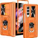 VEGO for Samsung Galaxy Z Fold 3 Case with Stand, Slide Camera Cover & Screen Protector & 360Ring Magnetic Kickstand Military Grade Heavy Duty Protective Case for Galaxy Z Fold 3- Orange