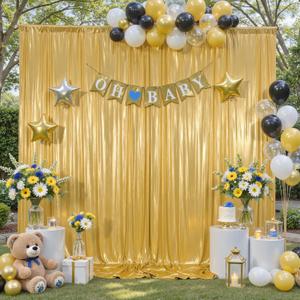 10x10ft Gold Backdrop Curtain for Parties Glitter Sequin Backdrop Wrinkle Free Polyester Drapes Shimmer Back Drop for Wedding Birthday Baby Shower Photo Photography Shiny Background 2 Panels 5x10ft