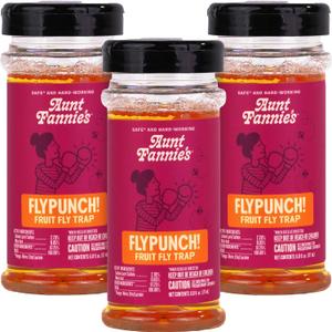 Aunt Fannie's FlyPunch Fruit Fly Trap for Indoor and Kitchen Use, Ready to Use, Made with Plant Based Ingredients, Safe Near Food, Each Bottle Lasts Up to 30 Days, Pack of 3