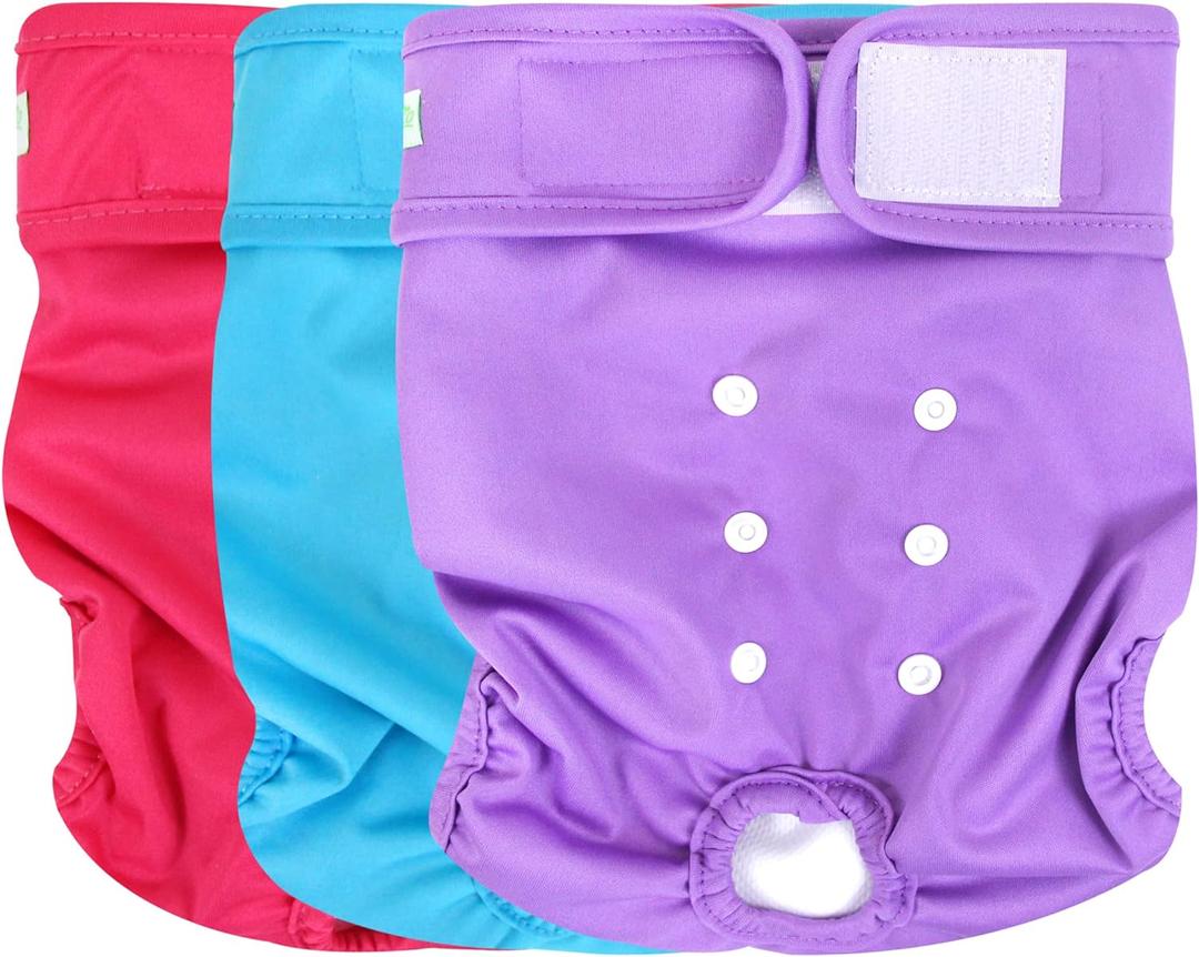 wegreeco Washable Reusable Premium Female Dog Diapers, Medium Large Small Dog Doggie Puppy & Doggy Diapers Female,Period Panties in Heat (Pack of 3, Medium) (Medium (12"-15" Waist), Bright Color)