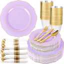 Liacere 350PCS Purple Plastic Plates - Disposable Lavender Plates 50guest Plastic Dinnerware include 100Light purple Plates,50Pack 50Cups for Easter Day