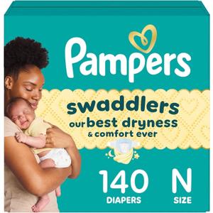 Pampers Swaddlers Diapers, Size 0 (up to 10 lbs), 140 Count, Absorbent, Keeps Baby Dry and Comfortable, Skin Safe Disposable Baby Diaper 