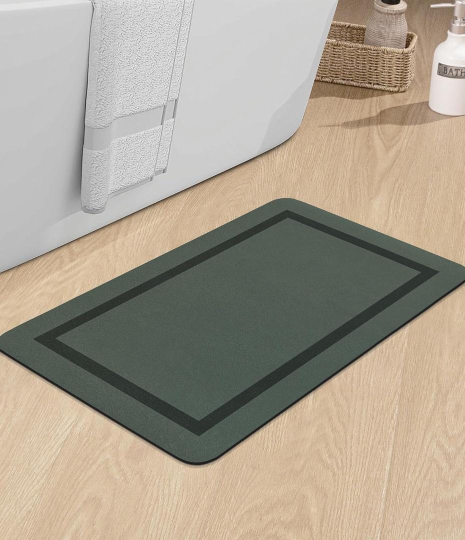 chakme Bathroom Mat Rugs 24x16, Ultra Thin Magic Mat Bath Rug Non Slip Bath Rugs Quick Dry Absorbent Bath Mats for Bathroom Floor, (Dark Green, 24"x16")
