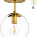Bagood 8 Inch Gold Semi Flush Mount Ceiling Light Fixture Clear Glass Globe Ceiling Light Fixture Modern Hallway Light Fixtures Mid Century Ceiling Light Brass Finish for Entryway Bedroom (Bulb Incl.)