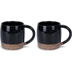 Elanze Designs Speckled Raw Bottom 17 ounce Ceramic Mugs Pack of 2, Black