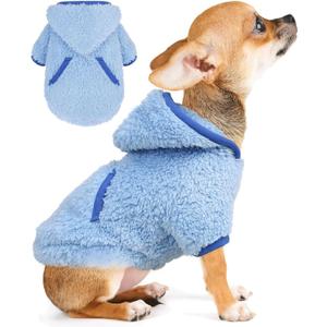 Small Dog Sweater Fleece Hoodie Girl Boy Winter Warm Puppy Clothes Chihuahua Teacup Yorkie Soft Stretchy Tiny Dog Outfits Cat Sweater Pet Clothing, Blue, M (Medium(10-16))
