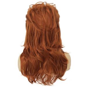 80s Women Brown Mullet Wig Long Wavy Ginger Bouffant Synthetic Hair wigs for Married Housewife Vintage Costume or Halloween Party