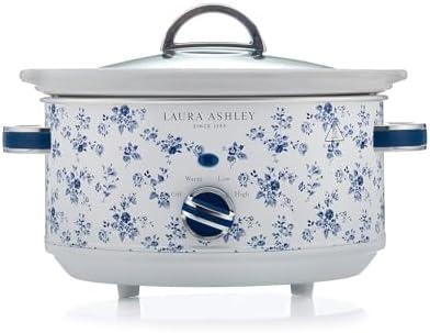Laura Ashley Slow Cooker 3.7 Quart - Large Slow Cooker 3.7 QT for 4 to 5 People - Energy Efficient Slow Cookers with 3 Heat Settings - Dishwasher Safe Removeable Ceramic Crock & Tempered Glass Lid