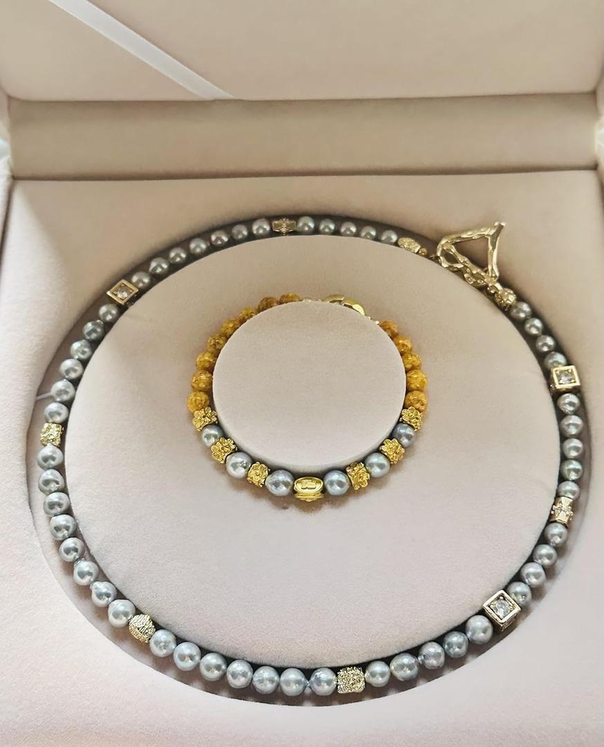 Jewelry Velvet Box Pearl Necklace Earring Bracelet Gift Display Case Wedding Jewelry Storage Holder (Beige For Pearl Necklace Bracelet)