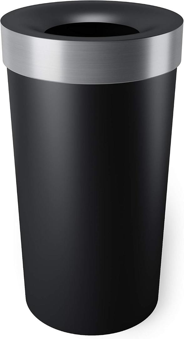 Umbra Vento Kitchen Trash Can Large 16 Gal (62 L) Open Top Garbage Can for Home & Office Modern Clean Design, Black/Nickel