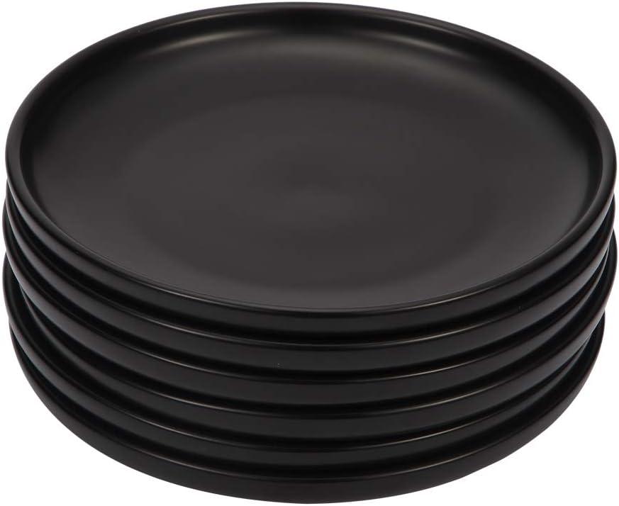 BonNoces 6 Inches Small Appetizer Plates Matte Porcelain, Elegant Mini Size Round Serving Plates for Dessert, Salad, Snacks, Set of 6 (Black)