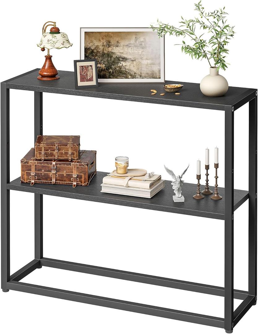 TIQLAB Small Entryway Table, 29.5" Narrow Console Table with Shelves, Sofa Table, Couch Table, Side Table, Entry Table for Hallway, Living Room, Small Space, Black