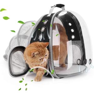 Lollimeow Cat Carrier Backpack, Bubble Expandable Backpack Carrier, Pets and Small Dogs,Airline-Approved, Designed for Travel, Hiking, Walking & Outdoor Use (Back Expandable-Black)