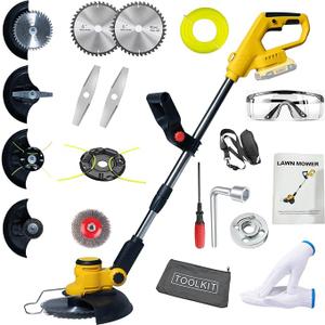 Electric Weed Wacker Cordless for Dewalt 20 V Battery, 4-in-1 Battery-Powered Mower, Lightweight Cordless Weeder for Lawn, Yard and Brush Mowing (Battery Free, Yellow)