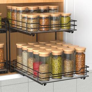 BOIVSHI 2-Tier Spice Rack, Pull Out Cabinet Organizer Spice Racks Height Adjustable Heavy Duty Metal Basket for Inside Cabinets & Pantry Closet(9.5''Wx10.5''Dx9.5''H)