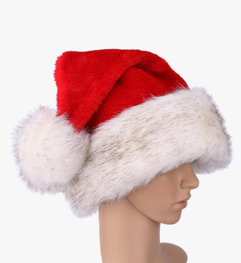 Boieo Deluxe Santa Hat - Large Red White Christmas Hat for Women Men, Santa Claus Gorros De Navidad Holiday Party Grey Fur 30x45cm