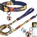 Dog Collar and Leash Set, QR Tag Adjustable Pet Collar, 5 FT Heavy Duty Dog Leash, Padded Handle, Quick Release Buckle, Metal Ring, 360 Swivel Clip for Small Dogs Walking Running (Dark Blue, S)