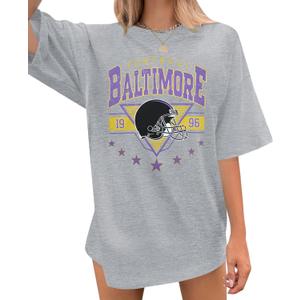Oversized Football Shirts Women Game Day Tshirt Football Outfits Team Fan Gifts Tee Tops (Gray, XL)