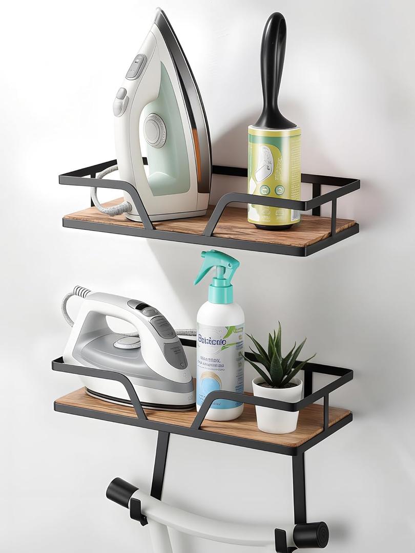 Ironing Board Hanger, 2-Layer Ironing and Iron Board Holder, Iron Board Wall Mount for Laundry Room Organization and Storage (Black)
