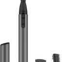 Eyebrow Trimmer, Facial Hair Trimmer Precision Detailer with Rinseable Blade, Battery Powered Double-Sided Eyebrow Razor with Comb, Compact Pen-Size Safe Painless Shaver for Chin Peach-Fuzz (Cinder Gray)