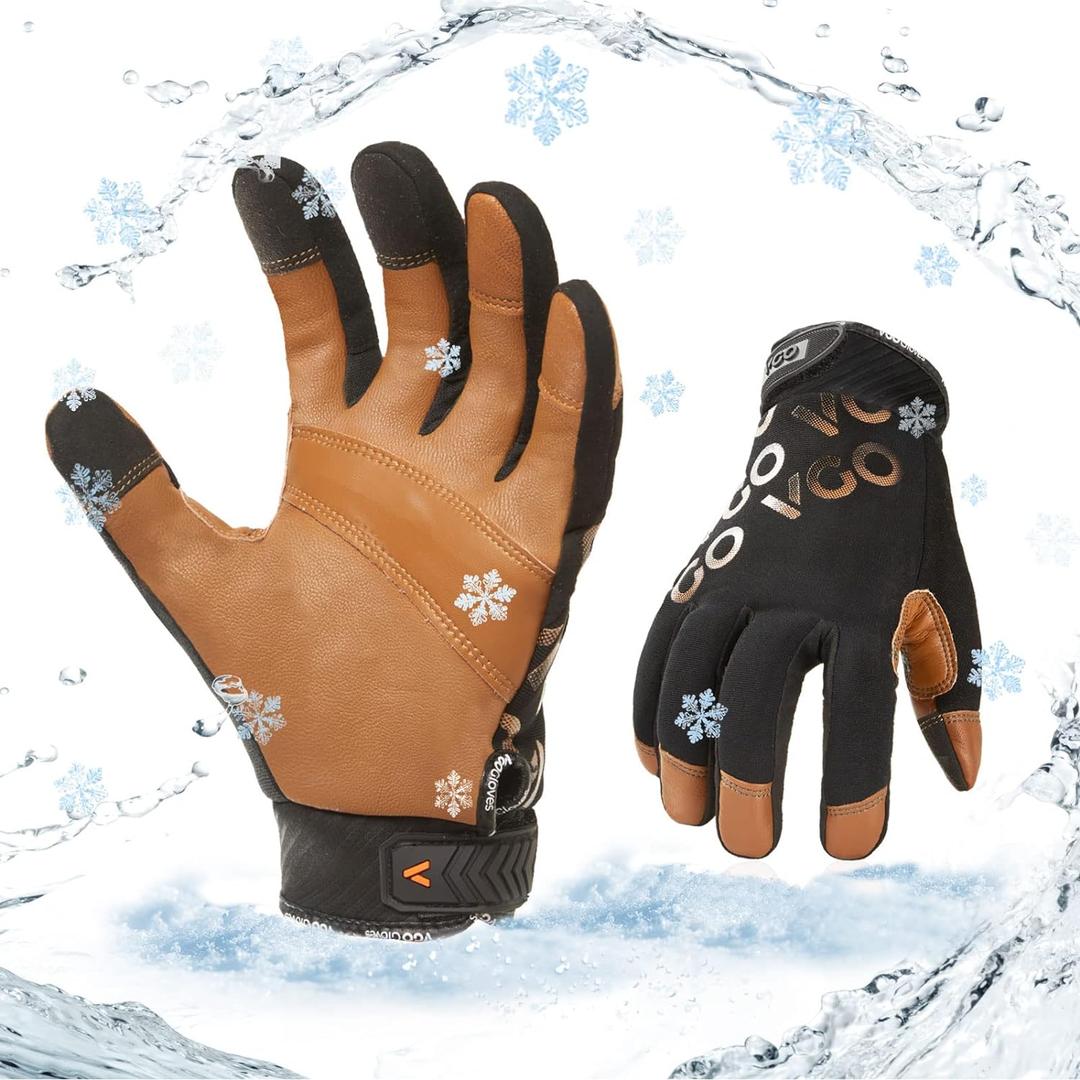 Vgo... 1-Pair -4? or above 3M Thinsulate C100 Winter Warm Waterproof Light Duty Mechanic Glove, High Dexterity, Anti-abrasion, Rigger Glove (Size L, Brown, GA9603FW)