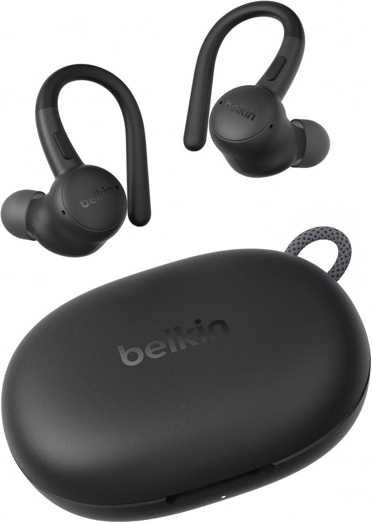 Belkin SoundForm ActiveFit Wireless Earbuds w/Built-in Microphone, USB C Fast Charging, 36H Battery Life, IP54 Water Resistance - Bluetooth Earbuds for iPhone, iPad, Galaxy, Pixel, & More - Black