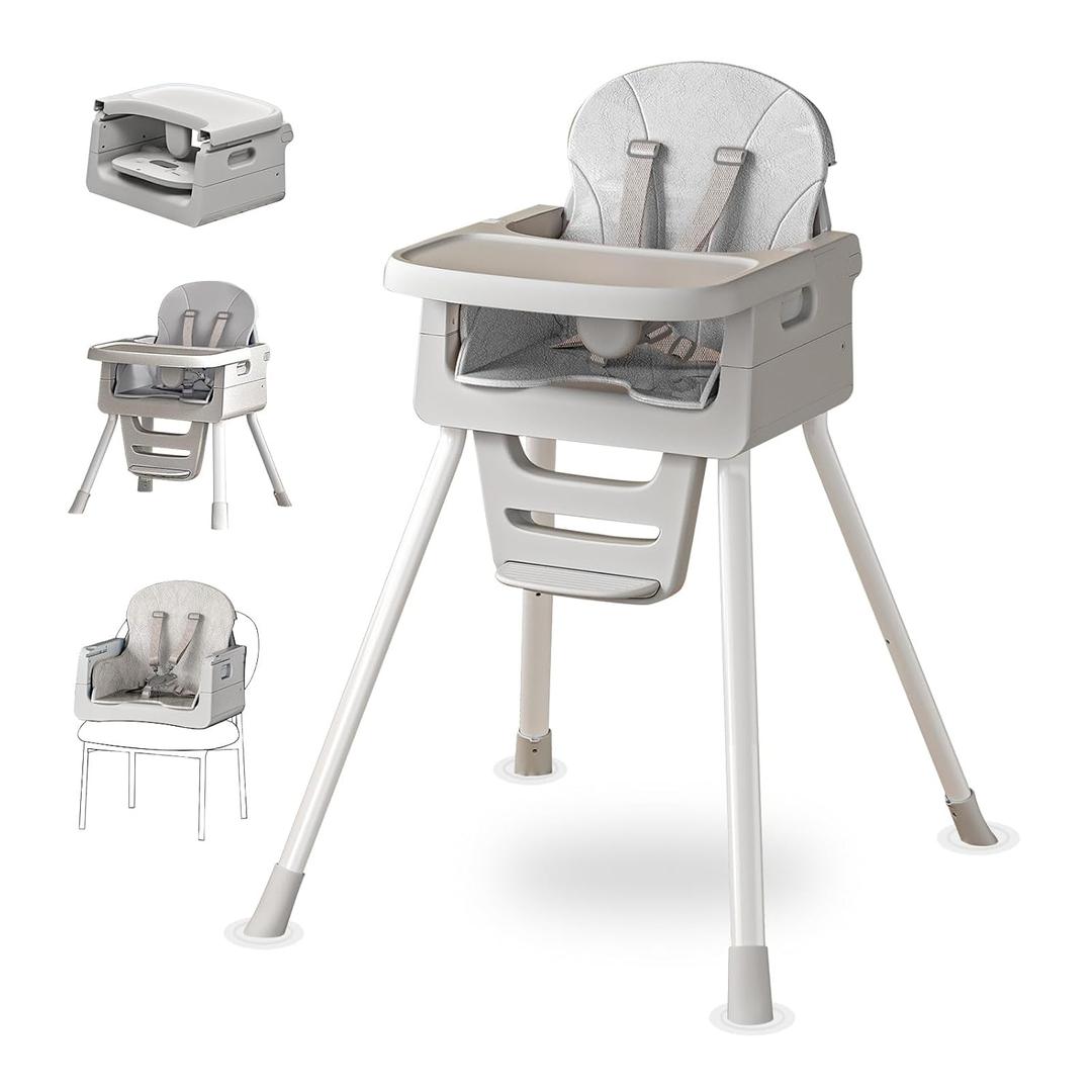 Portable 3 in 1 High Chairs for Babies and Toddlers, Convertible Baby Feeding Chair with Tray, Easy Clean Baby High Chair for Toddler with Foot Rest, Infant Highchairs & Booster Seats with Cush Grey