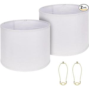 Drum Lamp Shades Set of 2, White Large Lampshades 12" Top X 14" Bottom X 11" Height, ALUCSET Large Lampshades Spider Fitter, Natural Linen Lamp Shade, Easy Assembly Required with 2 Lampshade Holders