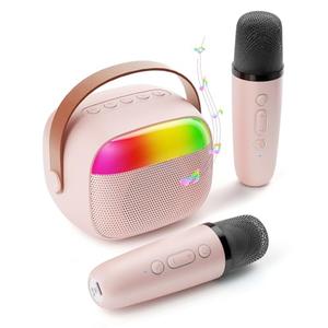 Mini Karaoke Machine for Kids, Toy for Girls Portable Bluetooth Speaker with 2 Wireless Microphones, Fashion Toy Gifts for Christmas Birthday, for 3 4 5 6 7 8+ Year Old Girls Gifts(Pink)