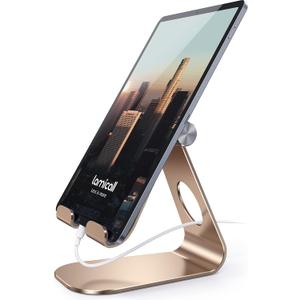 Lamicall Tablet Stand, Adjustable Tablet Holder - Desktop Stand Dock Holder Gifts Compatible with 4-13" Tablets Such as iPad Pro 11, 9.7, 10.5, 12.9 Air Mini, Kindle, Tab, iPhone Air 17 Pro Max, Gold