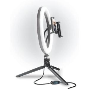 Bower 10'' Tabletop LED Ring Light, Dimmable, 3-Color Mode, 10-Level Brightness, Perfect for Vlogging, Streaming, Social Media, Compatible with Most Smartphones, USB Powered