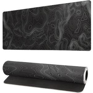 Topographic Contour Extended Big Mouse Pad Large,Gaming Mouse Pad Desk Pad,27.6x11.8 Inch Long Computer Keyboard Mouse Mat Mousepad with 3mm Non-Slip Base and Stitched Edge for Gaming and Office