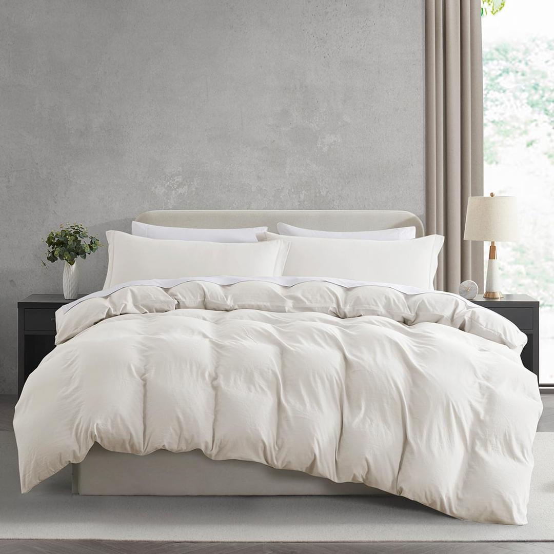 Nestl Off White Duvet Cover King Size - Soft Prewashed King Duvet Cover Set, 3 Piece, with Zipper Closure, 1 Duvet Cover 104x90 inches and 2 Pillow Shams - No Comforter