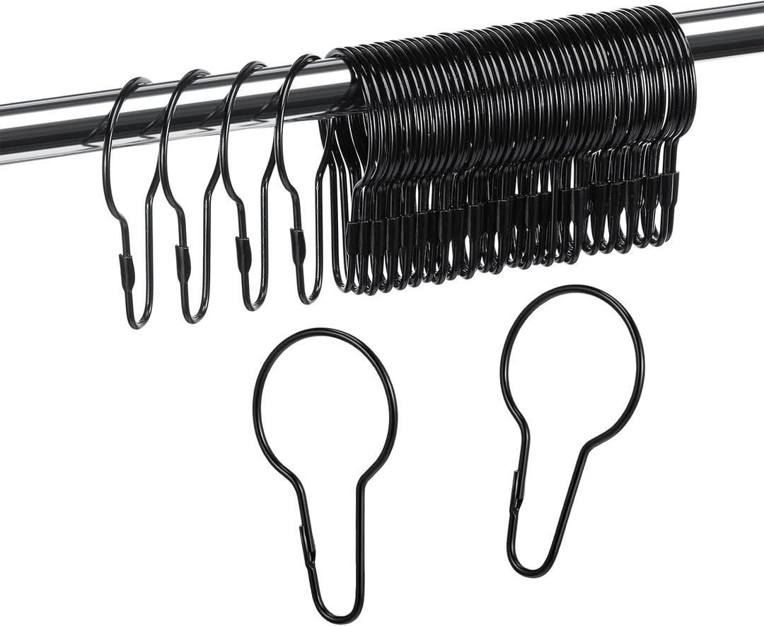 Queekay 100 Pieces Metal Shower Curtain Hooks Hanging Clips Metal Practical Shower Curtain Rings Hangers for Bathroom Bedroom Kitchen Home Applications(Black)