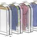 Upgraded Thickened Clear Garment Bags for Hanging Clothes 4 Packs, 10 Gusseted Clothes Hanging Storage Bags for Closet, Shirts, Coats, Dresses (32 inch)