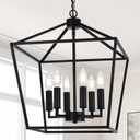 MELUCEE 6-Light Black Farmhouse Chandelier 16 Inches Cage Hanging Lights Rustic Lantern Pendant Lighting for Kitchen Island Dining Room Foyer Hallway, E12 Base