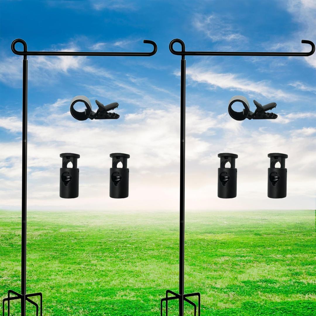 Garden Flag Stand-Holder-Pole High 50 Inch with 5 Prong Base Garden Flag Stopper and Anti-Wind Clip for Small Garden Flags 12 x 18,Decorative Flags,Yard Flags,Seasonal Flags 2 Pack