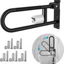 Toilet Grab Bar 22.4 Inch Black, Munzong Anti-Slip Handicap Grab Bars with Paper Holder, Flip-Up Bathroom Safety Rails, Stainless Steel Knurled Support handrails for Seniors Elderly Disabled Pregnant, Black