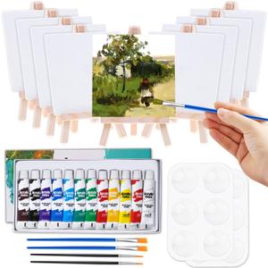 Mini Canvas and Easel, Cridoz 47 Pieces Small Canvas Painting Set Includes Mini Easel, Acrylic Paint, Paintbrushes and Palette for Artists Art Party Sip and Paint Night