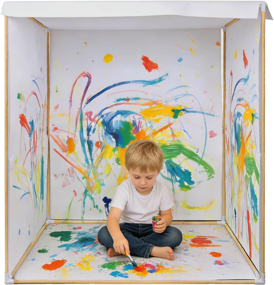 Playhouse for Kids - Reusable Wooden Frame Art & Craft Toddler Playhouse, Easy Assemble DIY Creative Doodle House with Paper, Suitable for 3 Age+