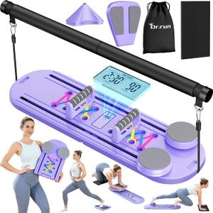 DR.RUN Pilates Board, Pilates Reformer Set, 7 in 1 Multifunctional Pilates Reformer Machine with Timer, Portable Foldable Pilates Board for Home Workout, Pilates Kit with Storage Bag (Purple)