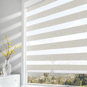 AOSKY Cordless Zebra Blinds for Windows Pull Down Roller Window Shades Dual Layer Light Filtering Privacy for Day and Night, Free-Stop Door Shades for Home Easy to Install Linen Cream 36" W X 72" H