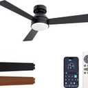 VOLISUN Ceiling Fan with Lights, 42 inch Low Profile Ceiling Fan with Light and Remote, Reversible, 3CCT, Dimmable, Noiseless, Black Flush Mount Ceilings Fans for Bedroom, Indoor/Outdoor, Black 