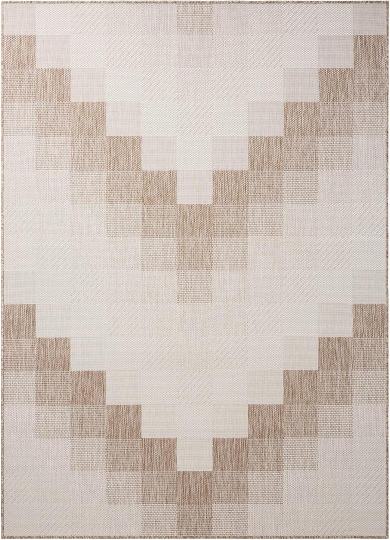 Nicole Miller New York Patio Country Ombre Chevron Indoor Outdoor Area Rug, UV Fade Resistant, Low Pile, Beige/Cream, 6'6"x9'2"