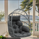 YITAHOME Hanging Egg Chair, Patio Wicker Hammock Egg Chair Basket Swing with Cushion, Outdoor 300lbs Rattan Outdoor Swing for Balcony Garden Bedroom, Gray (Stand not Included)