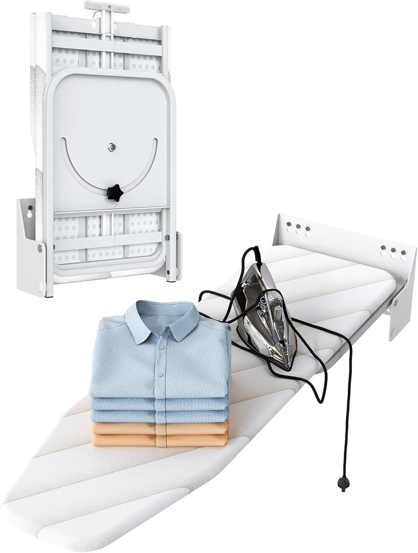 Nisorpa Wall Mounted Ironing Board 37.9" x 11.8", Compact Foldable Iron Board 180 Swivel, Space Saving Wall Ironing Board with Heat Resistant Cover for Laundry Room, Cloakroom, Apartment